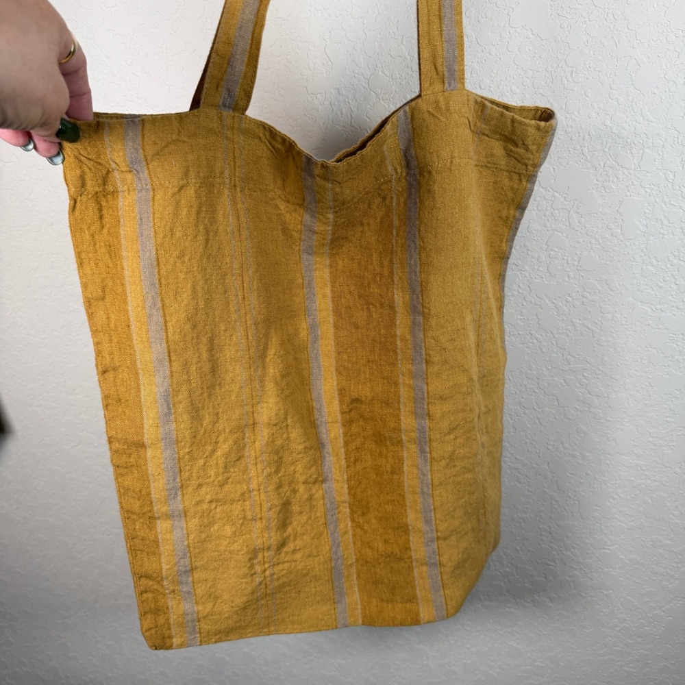 Amber Bronze Striped Linen Tote Bag Lightweight Reusable Market Beach Bag NEW - Picture 6 of 12